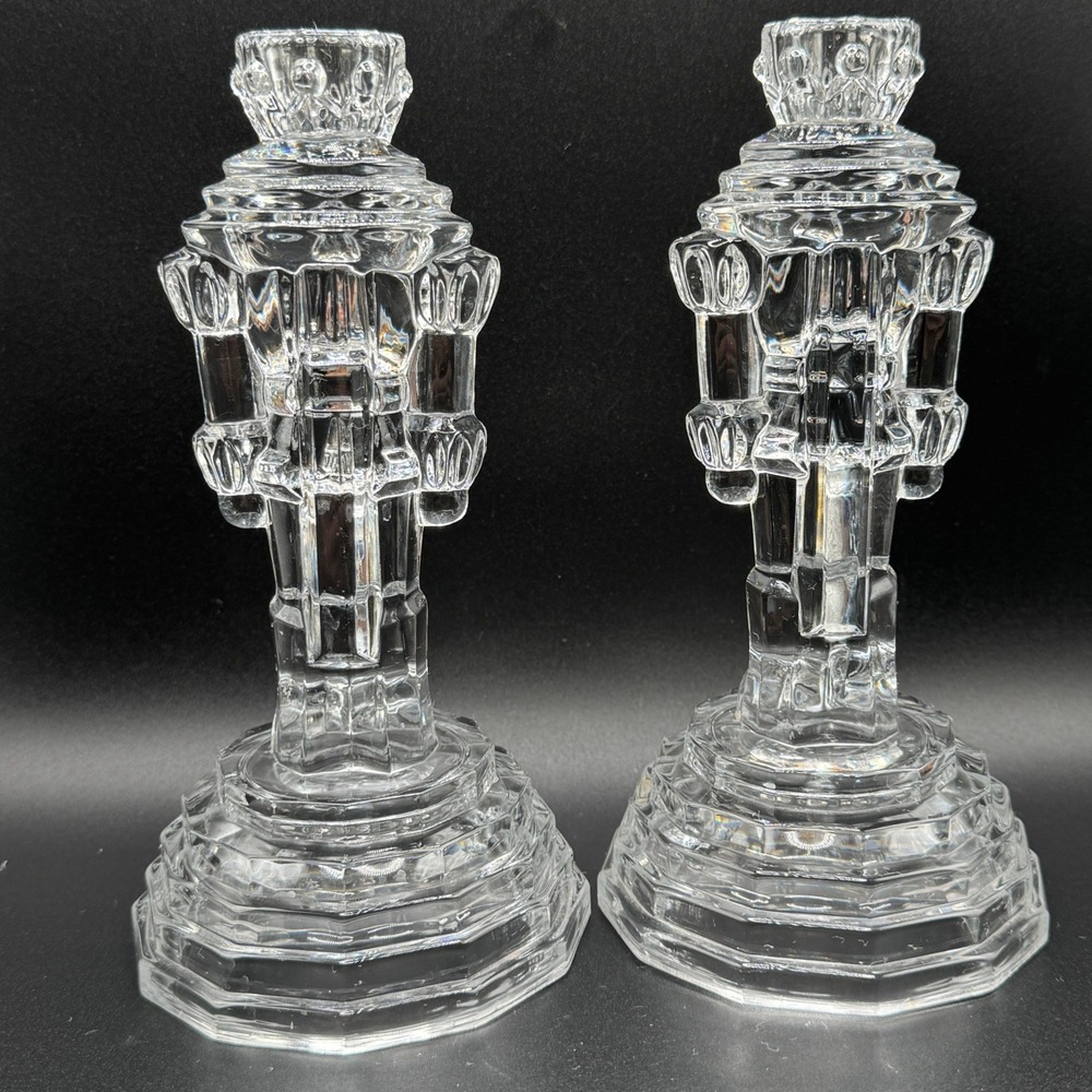 Vintage Crystal Nutcracker Princess House Candlestick Holders 2 Heavy Holiday - Picture 6 of 9